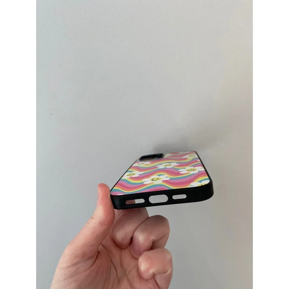 Unbranded Phone Case iPhone 15 Plus Multicolor Retro‎ Wavy Smiley Daisy